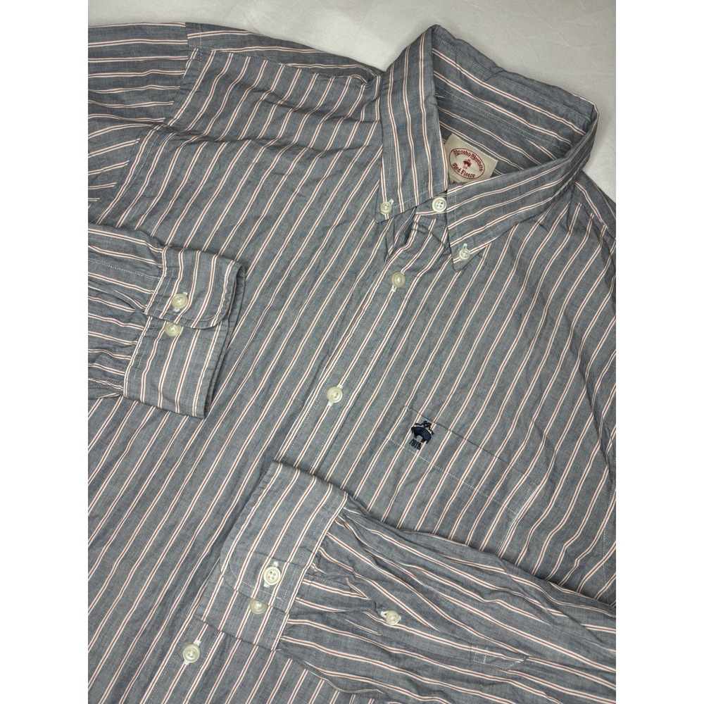Brooks Brothers Red Fleece Button Down Blue & Red Striped Oxford Shirt Men's XL